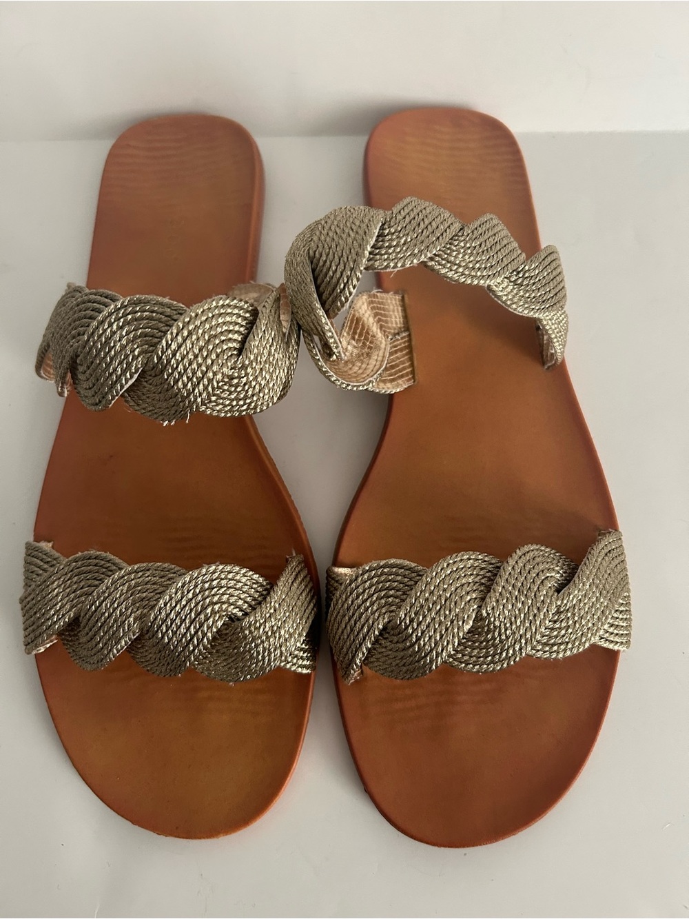 Bamboo Gold Braided Double-Strap Slide Sandals  Size 10